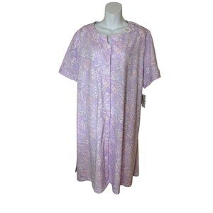 Miss Elaine Womens Paisley Snap Front Large Cotton/ Poly Short Sleeve Robe Purpl